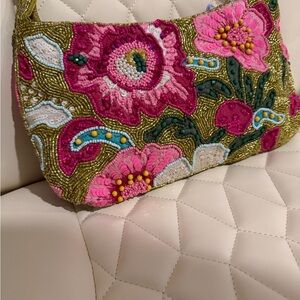 Vibrant Floral Beaded Shoulder Bag